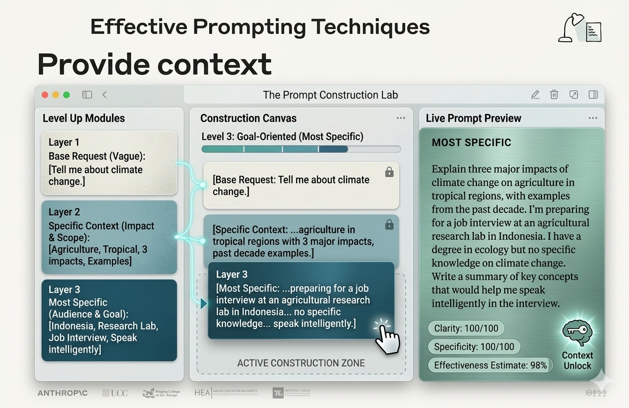 Mockup of an interactive prompt technique module