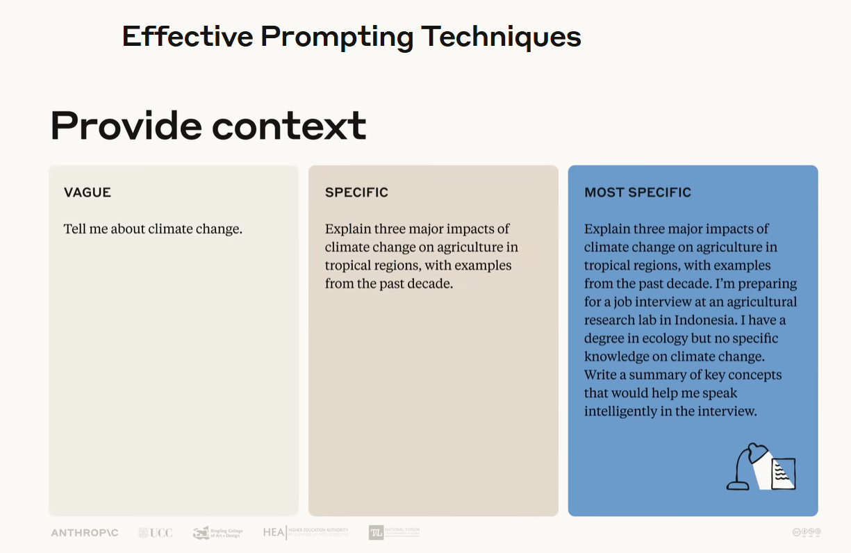 Screenshot of Anthropic AI module: Provide context examples
